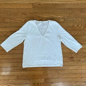 J. Crew White Textured V-Neck Top